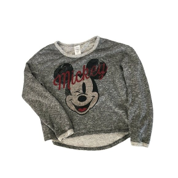Disney Sweat Shirt Mickey Mouse Graphic Juniors L Gray Red Sweatshirt Pullover - Picture 1 of 7